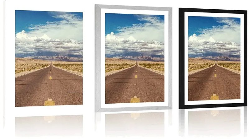 Plagát s paspartou cesta v púšti - 60x90 silver