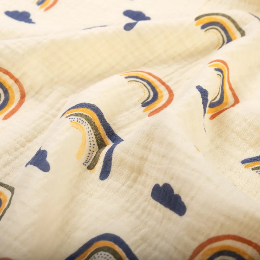 Biante Mušelínová plienka/dečka Nature MSN-073 Dúhy na krémovo žltom 100x100 cm