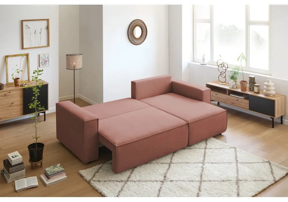 Ružová variabilná rozkladacia rohová pohovka Nihad – Bobochic Paris