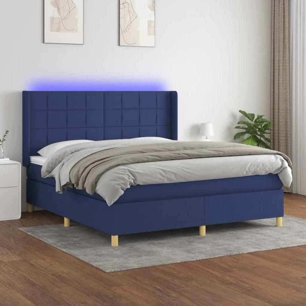 Posteľ boxsping s matracom a LED modrá 160x200 cm látka 3138891