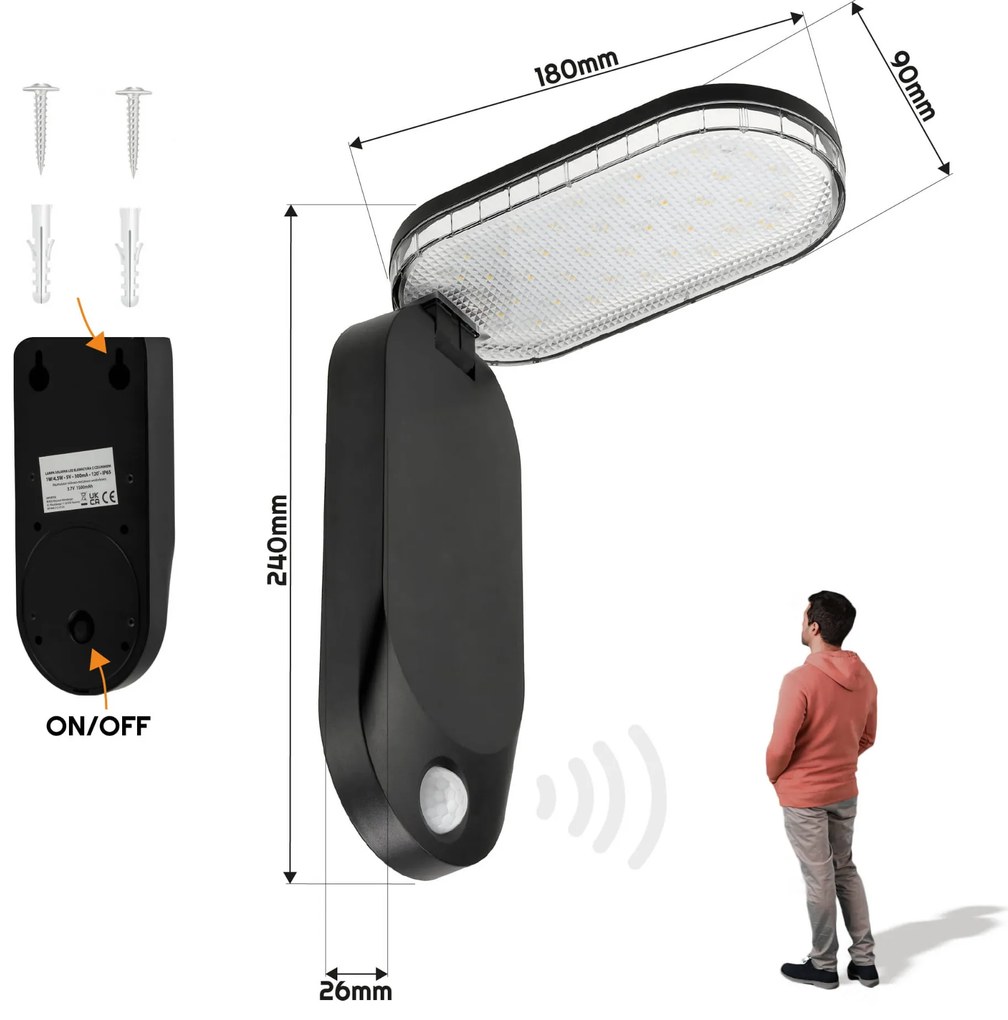 BERGE Solárna lampa s pohybovým senzorom IP65
