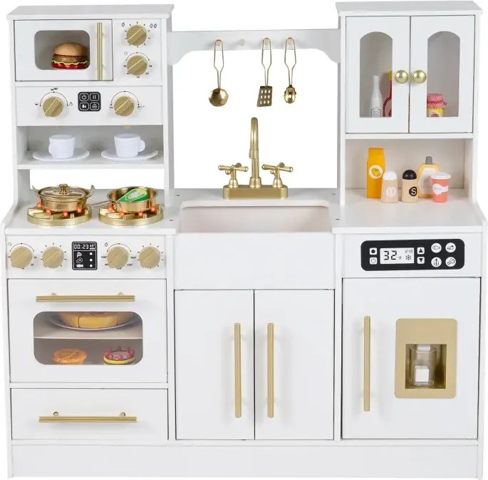 Detská kuchynka z dreva so sporákom a drezom Detská kuchynka s osvetlením a zvukovými efektmi Detská kuchynka vrátane príslušenstva Biela