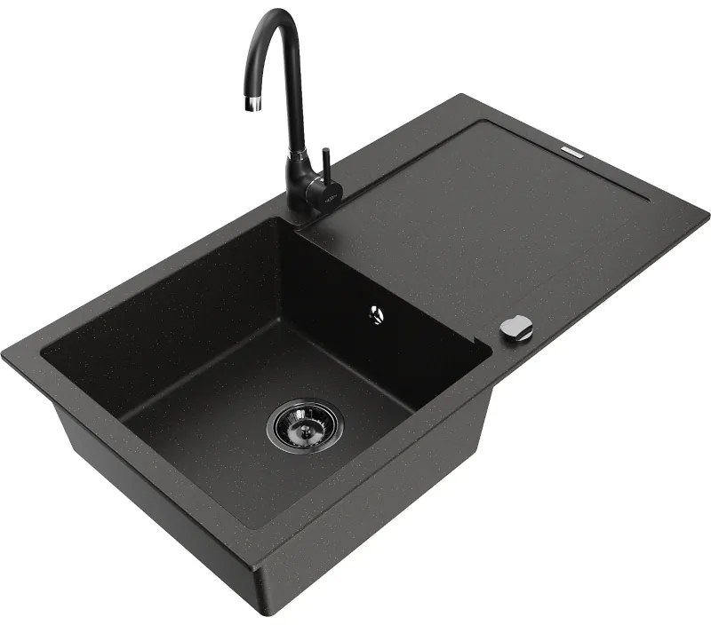 Mexen Leo, drez granitový 900x500x190 mm, 1-komorový a čierna batéria Telma, čierna-zlatá metalíza, 6501-75-670200-70-B
