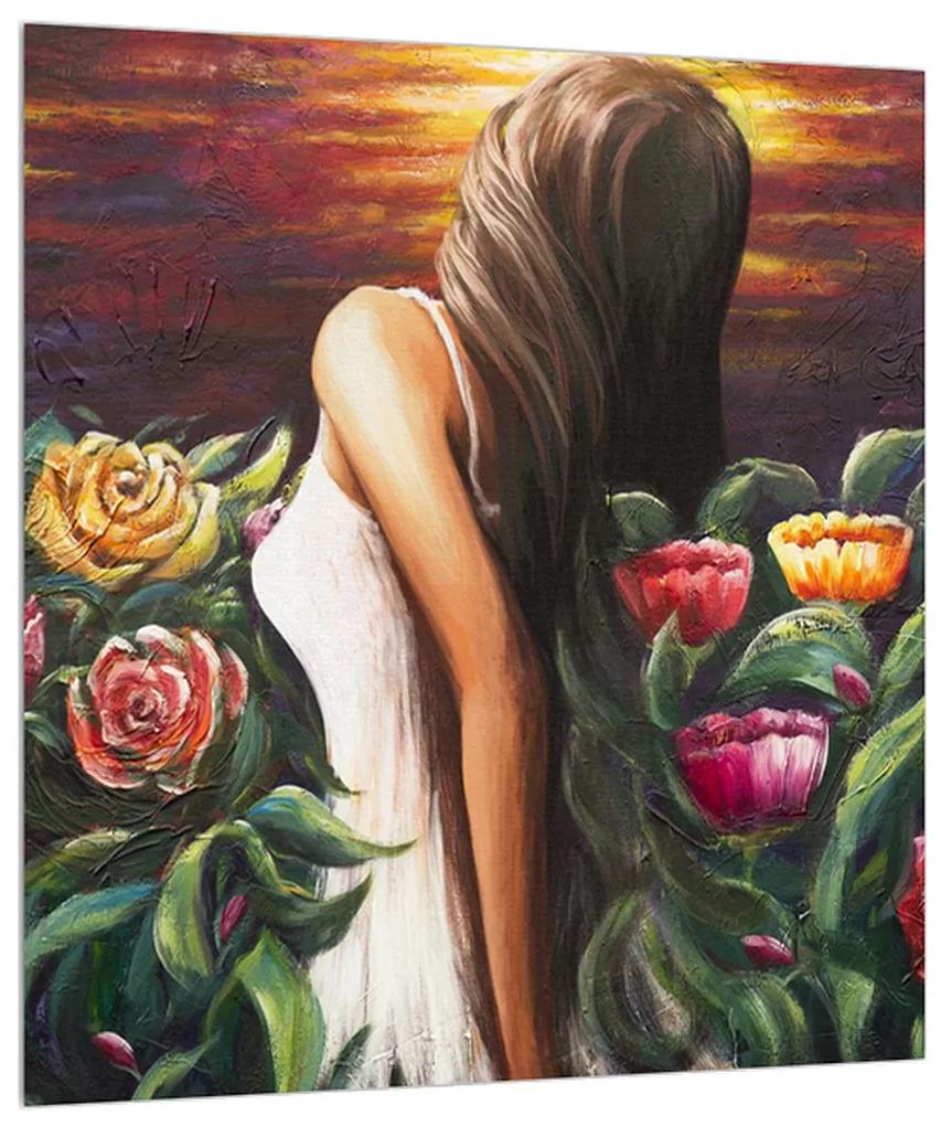 Obraz ženy a kvetín (30x30 cm)