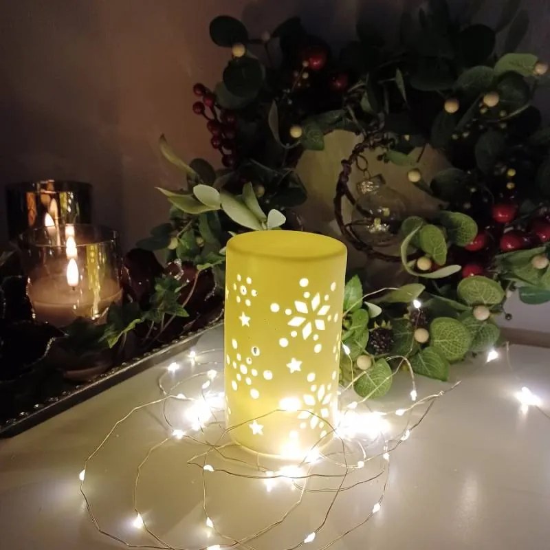 DECOLED Keramický svietnik, 7,5 x 12,5 cm, teplá biela