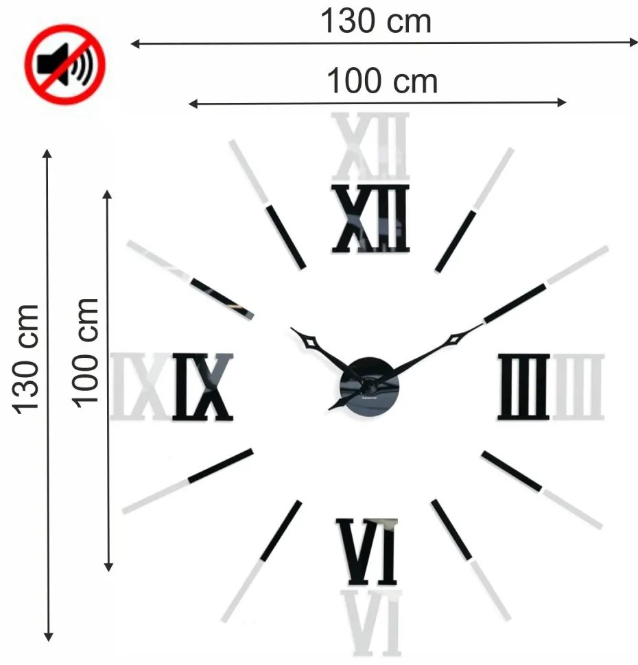 Elegantné nalepovacie hodiny čierne 130cm