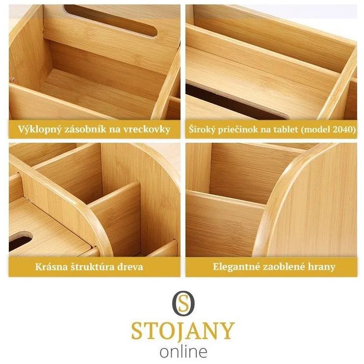 Kombinovaný drevený stojan na papierové vreckovky a písacie potreby svetlé drevo C2039