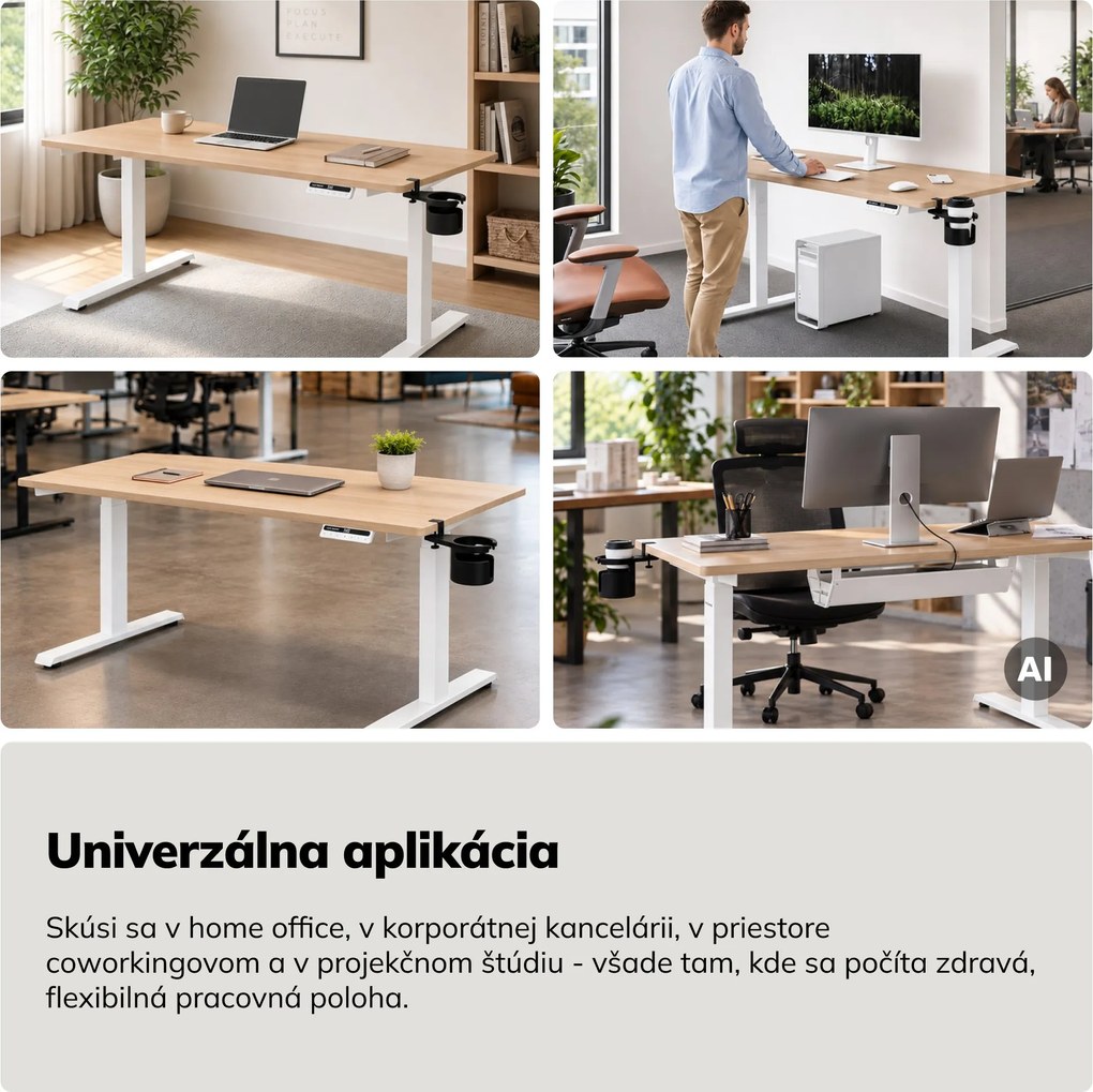 Elektrický stôl s nastaviteľnou výškou ergonomický biely/dub sonoma,1400x700 mm: ARIA
