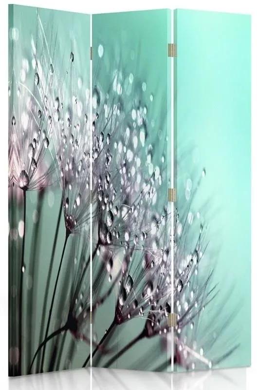 Ozdobný paraván Dmychadlo Tyrkysová květina - 110x170 cm, trojdielny, obojstranný paraván 360°