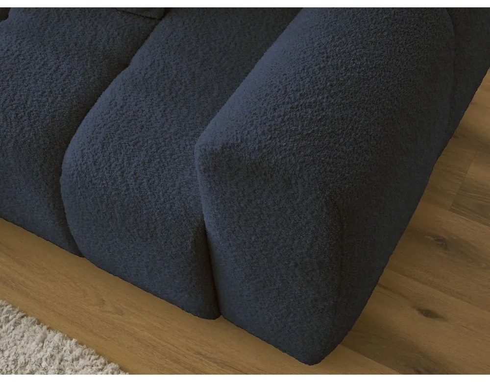 Modrá rozkladacia/s úložným priestorom rohová pohovka z textílie buklé (ľavý roh/s leňoškou) Roxelane – Bobochic Paris