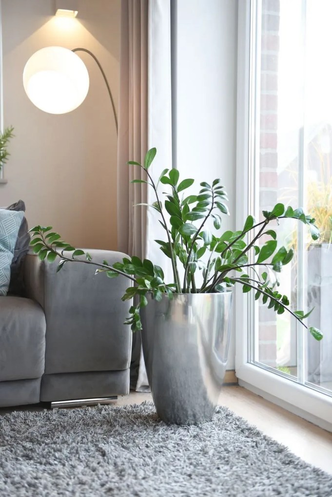 Luxusný kvetináč OPALA, sklolaminát, výška 44 cm, strieborná metalíza