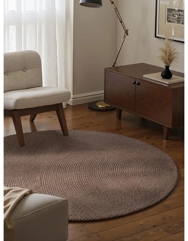 Ručne tkaný vlnený okrúhly koberec taupe ø 120 cm Eleni Taupe – Hanse Home