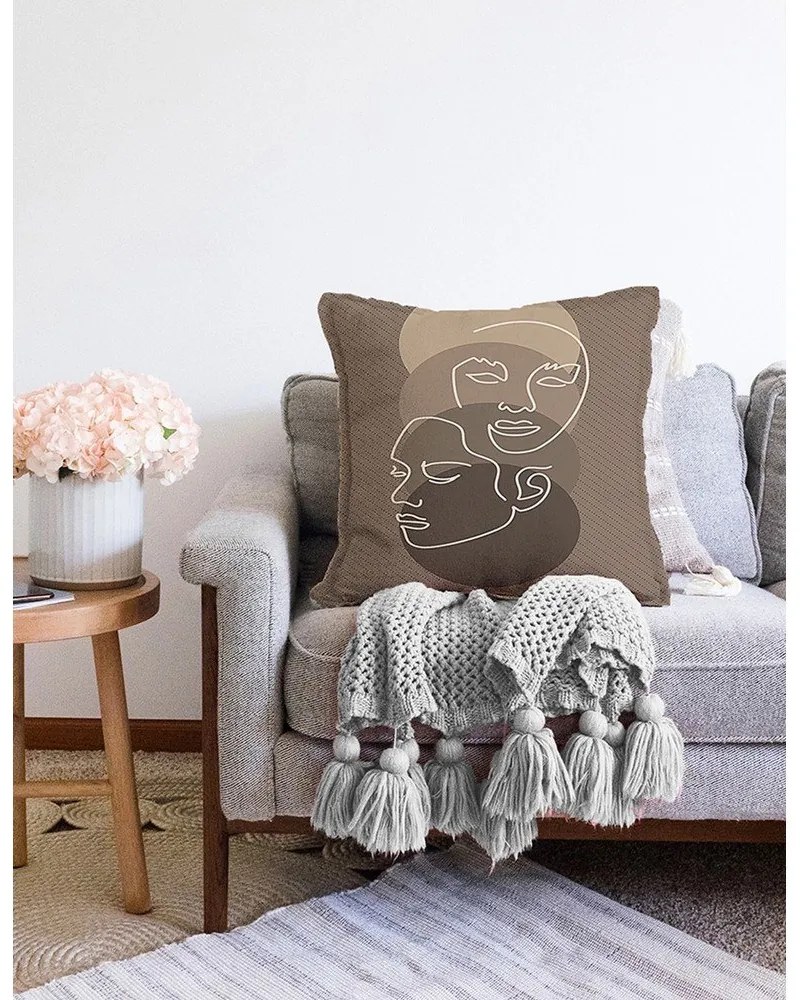 Hnedá obliečka na vankúš s prímesou bavlny Minimalist Cushion Covers Chenille, 55 x 55 cm