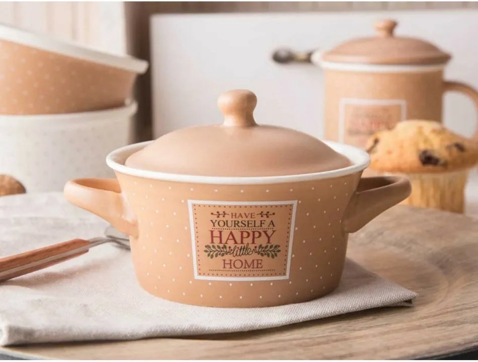 Altom Zapekacia miska s pokrievkou Happy Home 300 ml, béžová