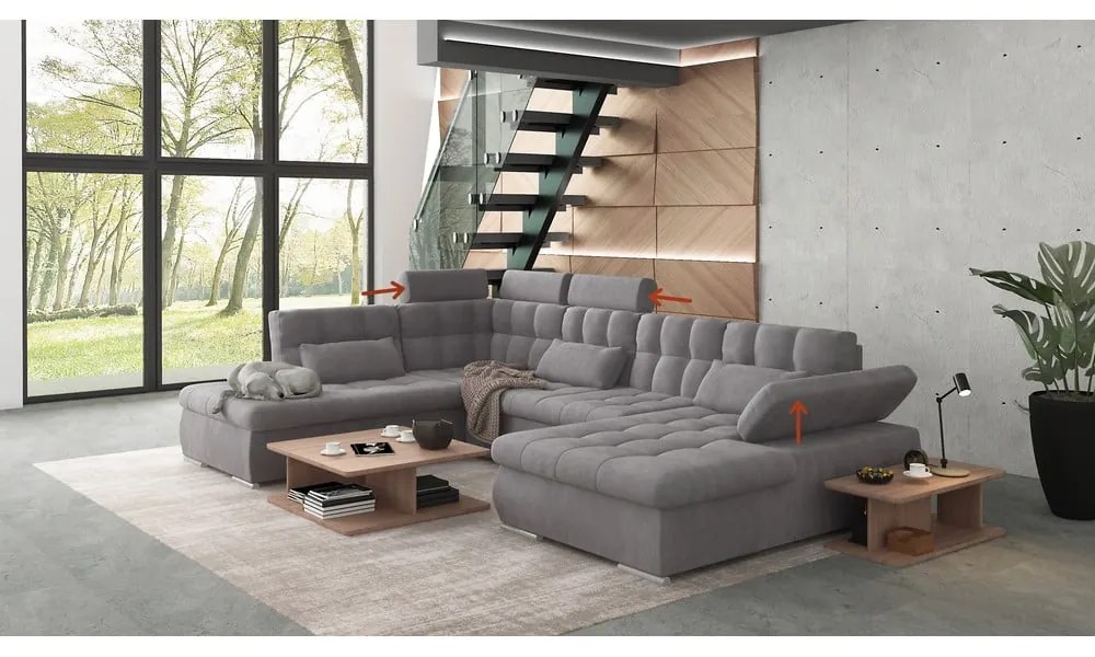 Sivá rozkladacia/s úložným priestorom rohová pohovka (ľavý roh/do "U") Merkur – Ropez