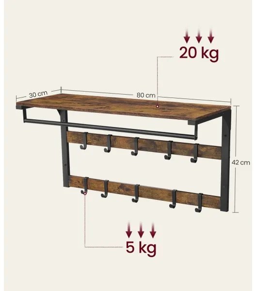 Nástenný vešiak s policou NATE hnedý/čierny