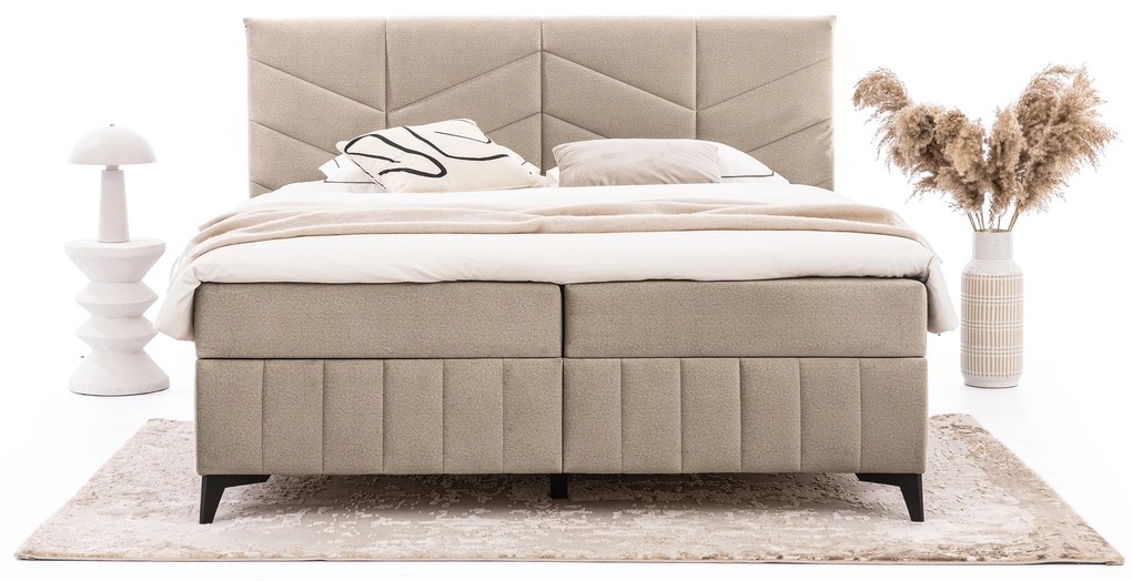 Boxspring posteľ Penia 160x200 s úložným priestorom - béžový hydrofóbny velúr Element 6