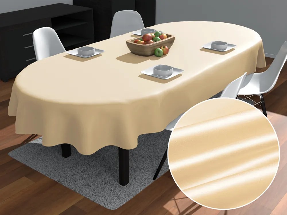 Biante Saténový oválny obrus polyesterový Satén LUX-L057 Béžový 120x180 cm