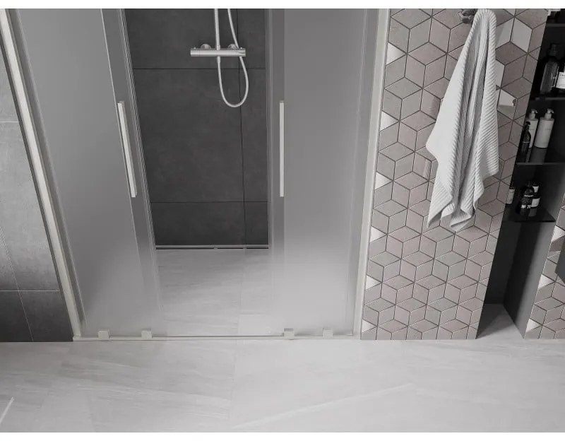 Mexen Velar Duo, posuvné sprchové dvere do otvoru 140 cm, 8mm sklo námraza, brúsená oceľ, 871-140-000-32-97