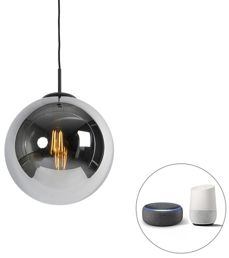 Inteligentné závesné svietidlo čierne s dymovým sklom 30 cm vrátane Wifi ST64 - Pallon