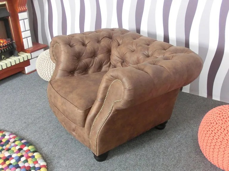 (2227) GIANT Chesterfield luxusné kreslo hnedé