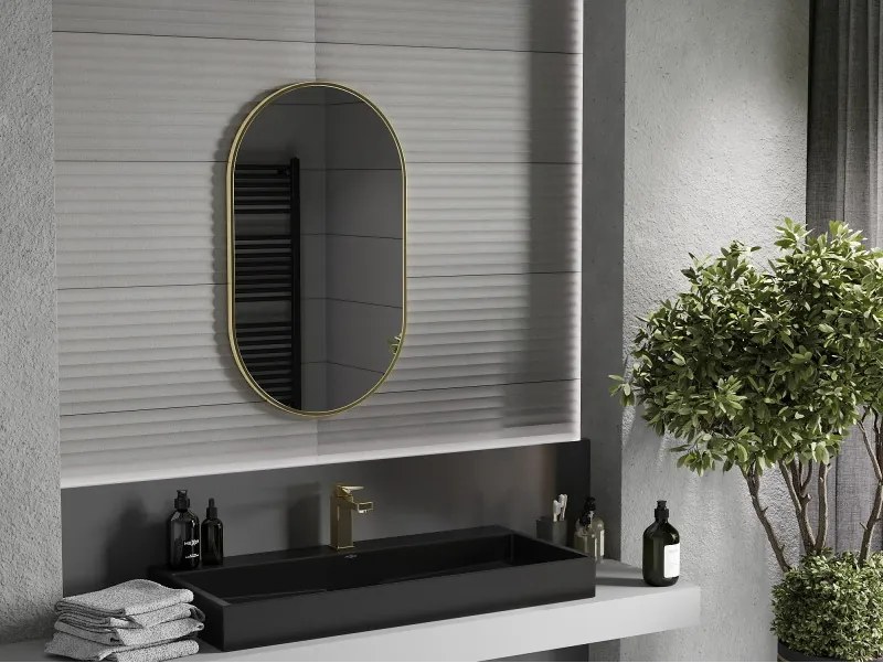 Mexen Loft Oválne kúpeľňové zrkadlo 85 x 50 cm, rám v brúsenom zlate - 9851-085-050-000-50