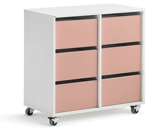 Úložná skriňa CASPER, 6 zásuviek, biela, tmavoružová