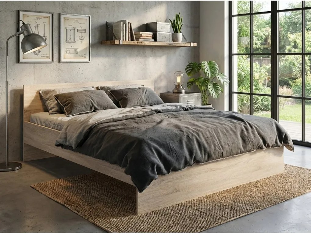 Posteľ ELISA 140 x 200 cm, dub sonoma Rošt: S lamelovým roštom, Matrac: Matrac Deluxe 10 cm