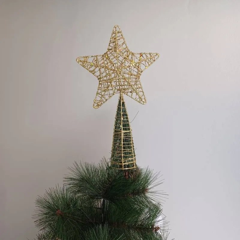 DECOLED Hvězda na špici stromu, zlatá, 18 x 30 cm