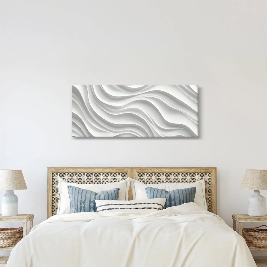 Obraz - 3D biele vlny (120x50 cm)
