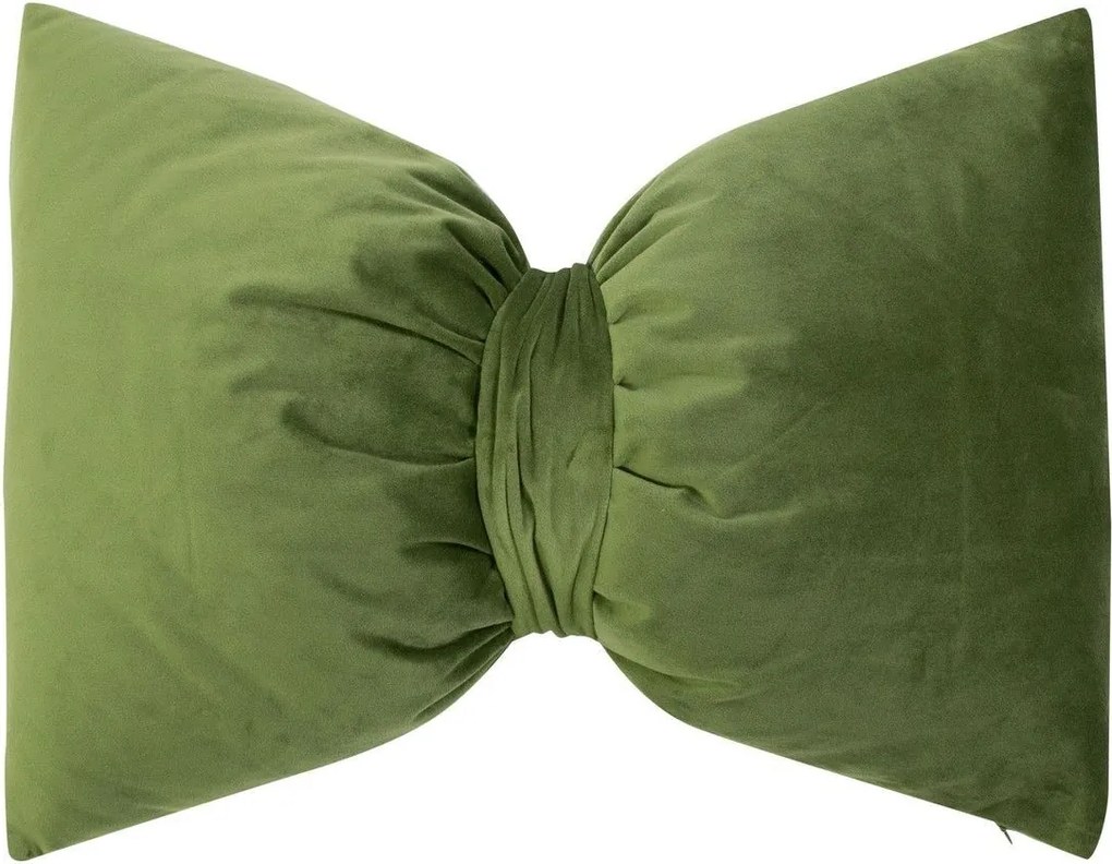 Zelený zamatový vankúš v tvare mašle Bow – 40*60*10 cm