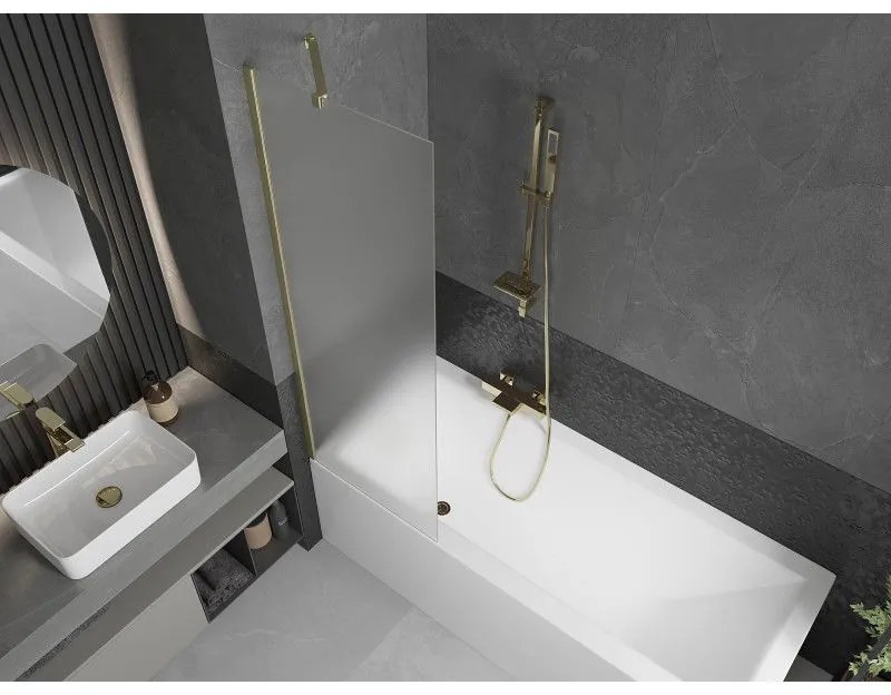 Mexen Next, 1-krídlová vaňová zástena 60 x 150 cm, 6mm sklo námraza, zlatá matná, 895-060-000-00-30-55