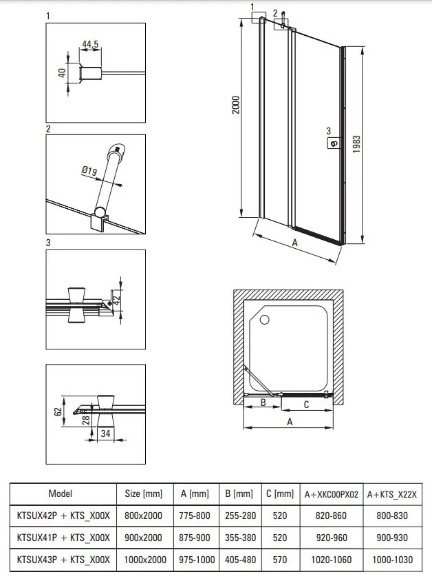 Deante Kerria Plus, 1-krídlové sprchové dvere 80x200 cm, 6mm číre sklo, čierny profil, DEA-KTSUN42P