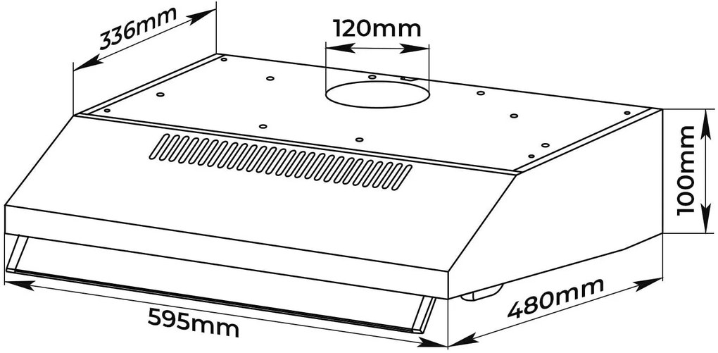 Digestor 62 W, široký, plochý, 595 x 100 x 480 mm