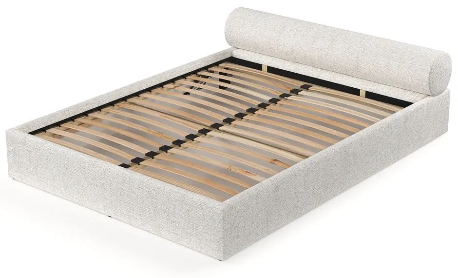 Krémová čalúnená dvojlôžková posteľ s úložným priestorom s roštom 160x200 cm Solvo – Maison de Rêve