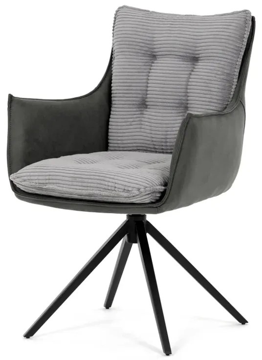 Židle jídelní, šedá látka, 360° vratný mechanismus, černý kov