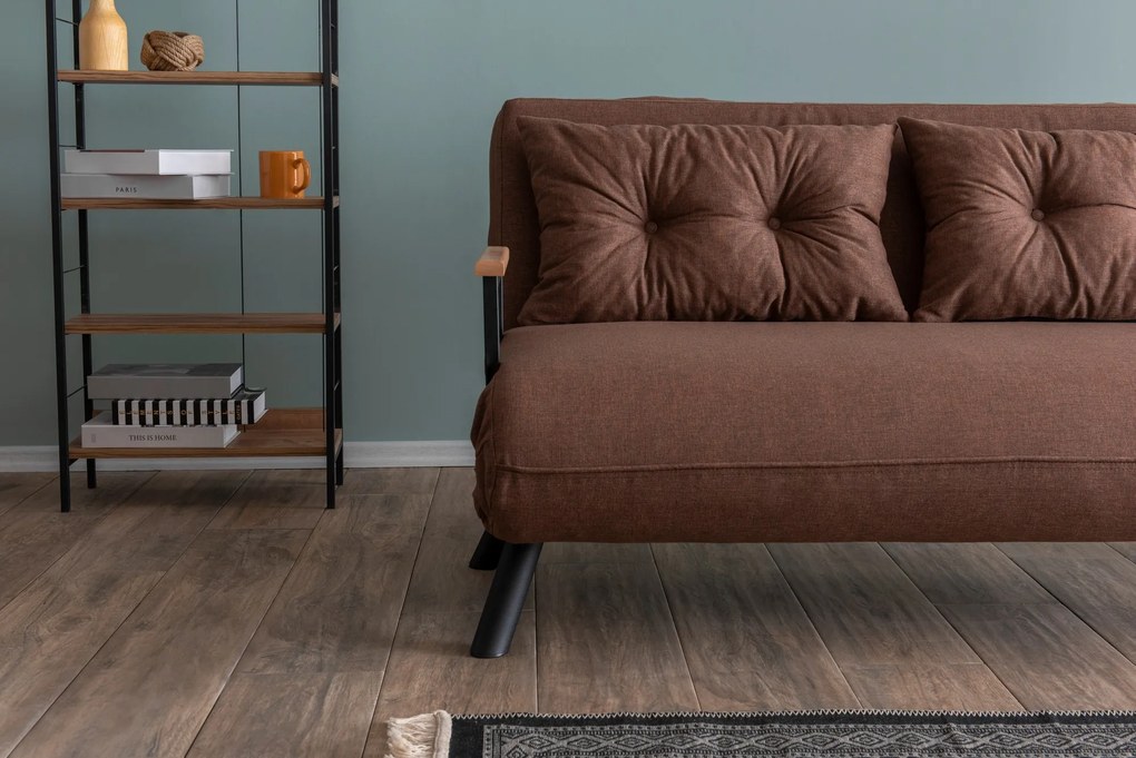 Pohovka futon Sandy (Svetlá hnedá). Akcia -19%. Vlastná spoľahlivá doprava až k Vám domov. 1073581