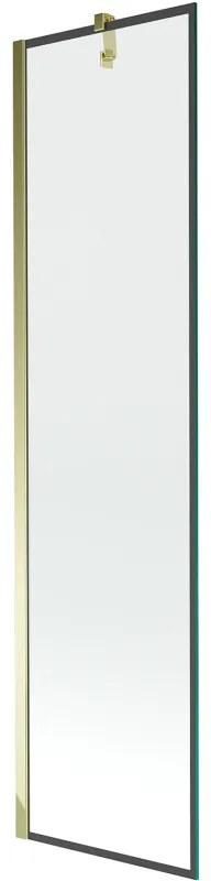 Mexen Next, vaňová zástena 1-krídlová 50 x 150 cm, fixné krídlo, 6 mm číre sklo s čiernym vzorom, zlatý profil, 895-050-000-00-70-50