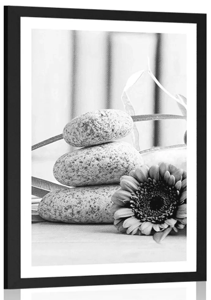 Plagát s paspartou meditačné a wellness zátišie v čiernobielom prevedení - 30x45 white