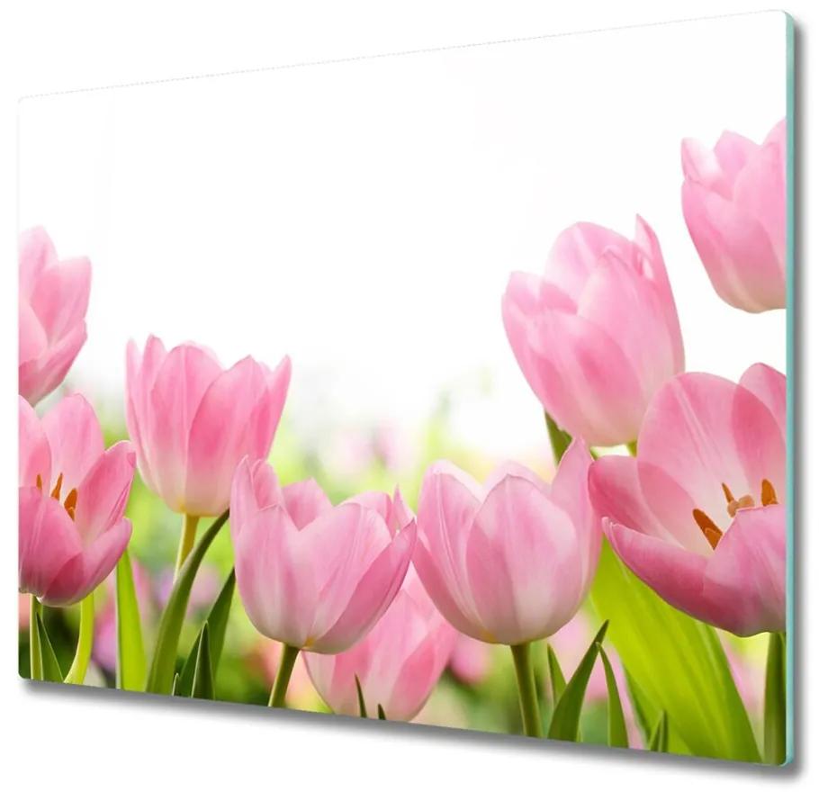 Sklenená doska na krájanie Ružové tulipány 60x52 cm