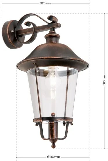 Orion AL 11K/360.01-Vonkajšia nást. lampa KENZO 1xE27/100W/230V IP44 bronz/patina