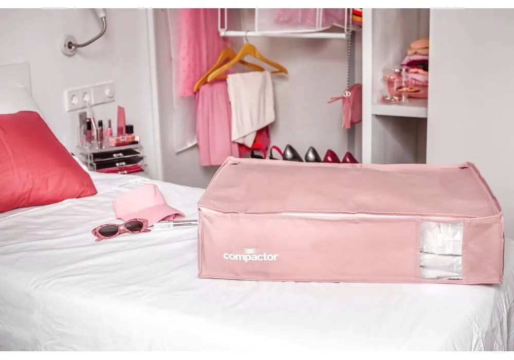 Vákuový plastový úložný box pod posteľ 65x45x15,5 cm Pink Edition – Compactor