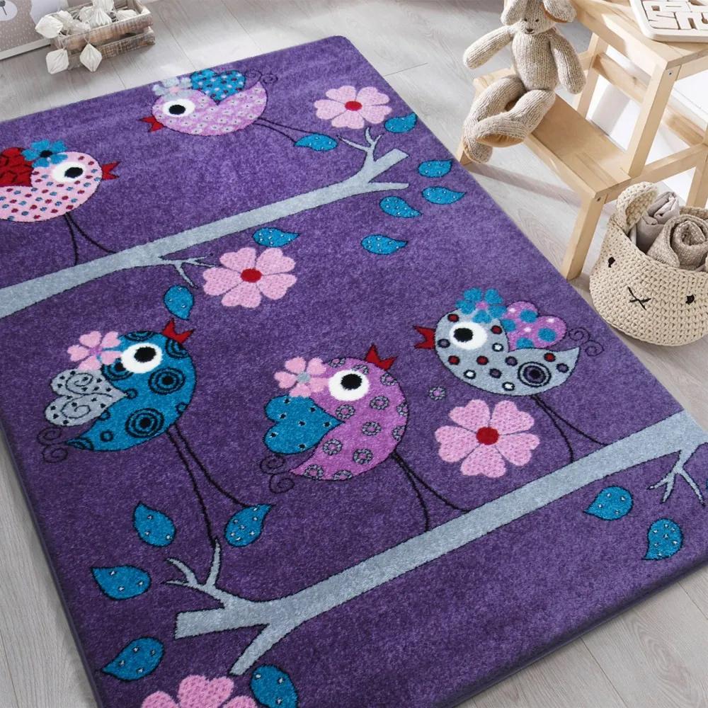 DY Detský fialový koberec Vtáčiky Rozmer: 100 x 200 cm | BIANO