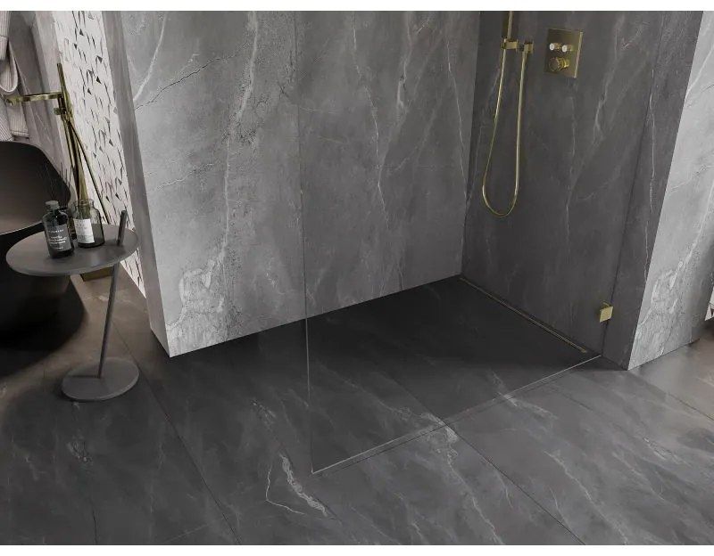 Mexen, Mexen Lunar L sprchová stena pravá 110 x 200 cm, priehľadná 8 mm, zlatý kartáč - 830L-110-000-55-00-P