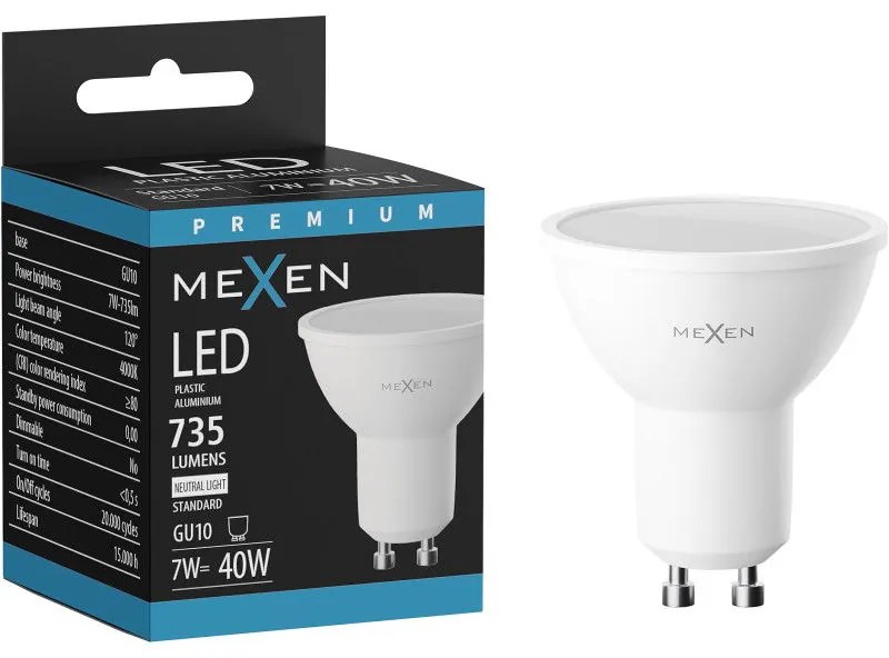 Mexen Nova, LED žiarovka GU10, 7W, neutrálna - 4000K, 735 lm - L107-GU10-0740-01