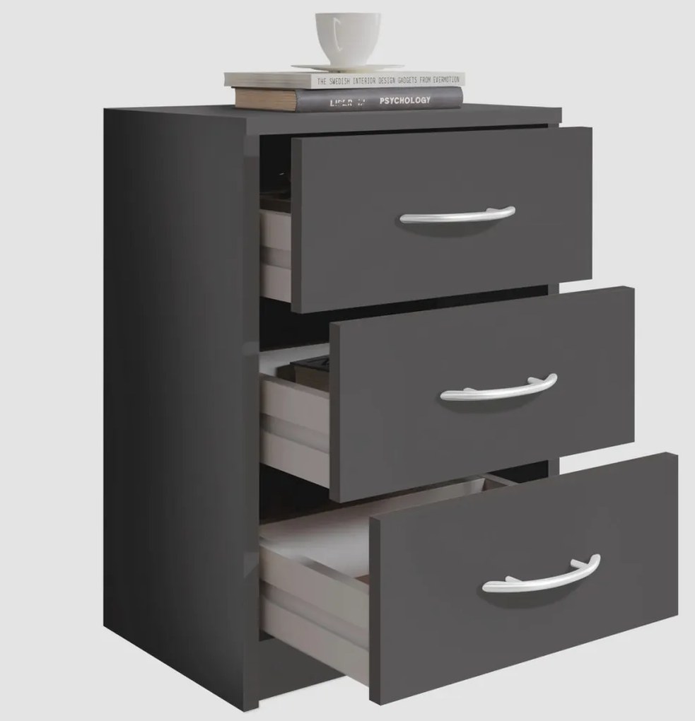 Nočný stolík s 3 zásuvkami Pepe, šedý grafit