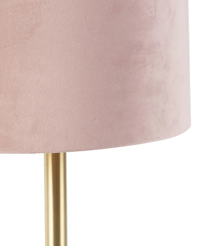 Romantická stolná lampa mosadzná s ružovým tienidlom 25 cm - Simplo