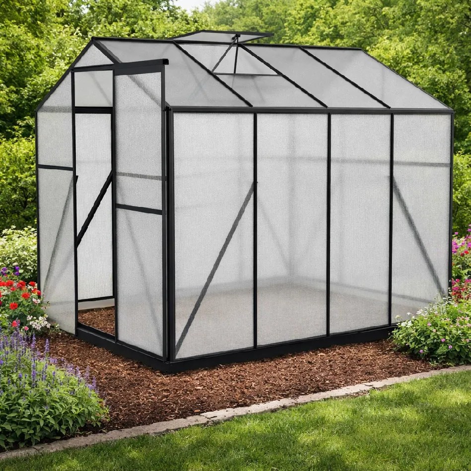 Skleník so základňou BestBerg BBGH-806B / 4,8 m² / 252 × 190 × 194 cm / čierna