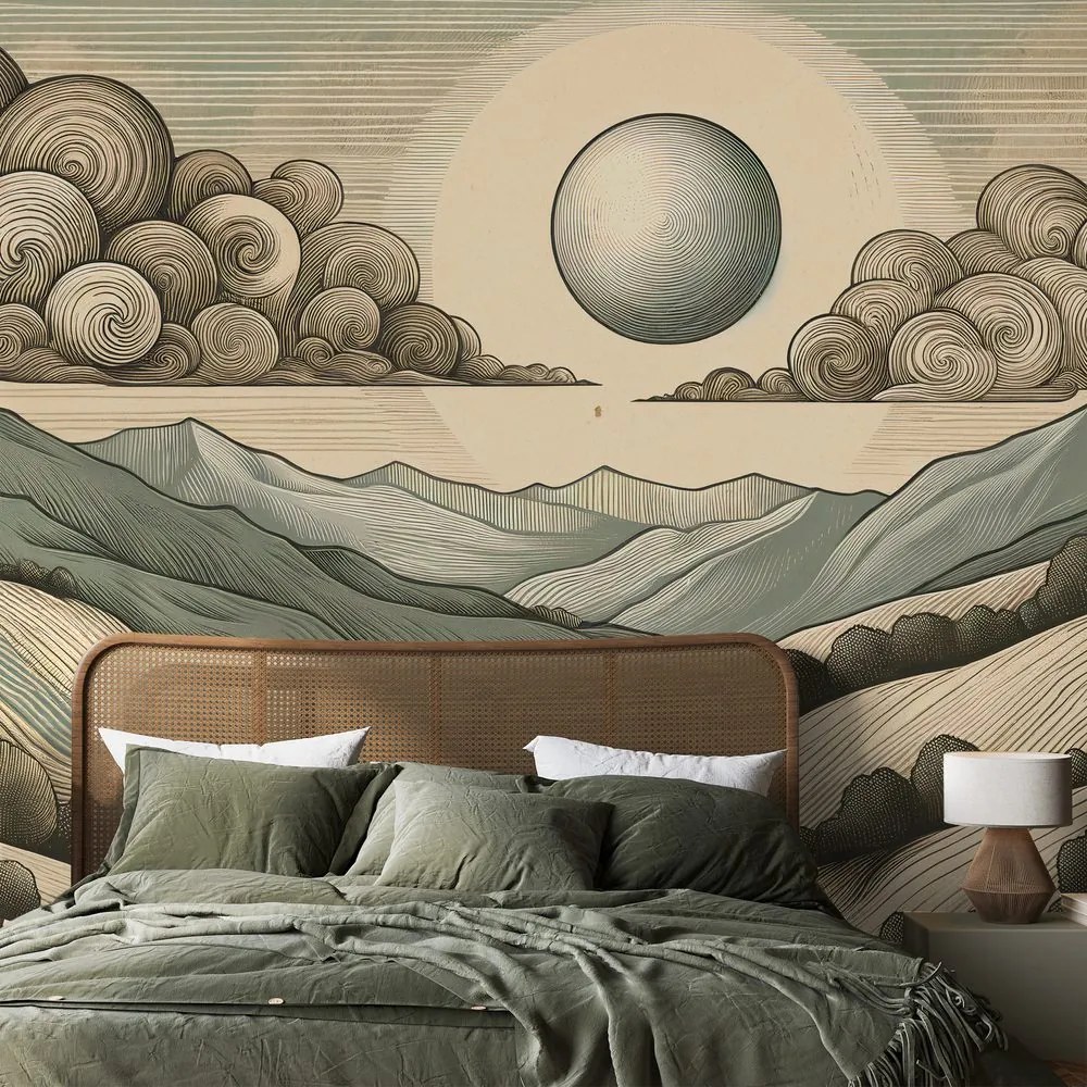 Tapeta horská krajina v retro štýle