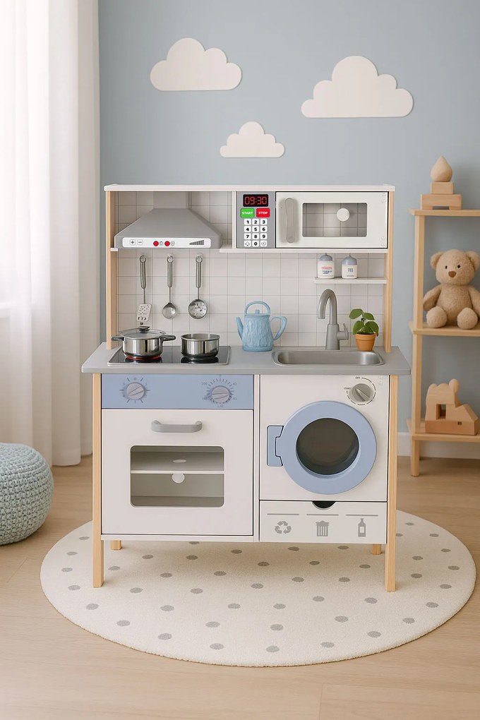 Detská drevená kuchynka ECOTOYS s LED a zvukmi